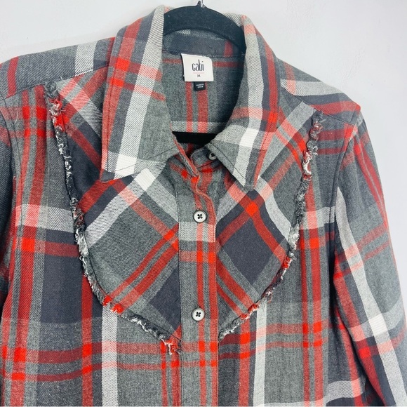 Cabi Size Medium Tavern Shirt Double Layer Plaid Grey Red ZZ1 - Picture 6 of 8